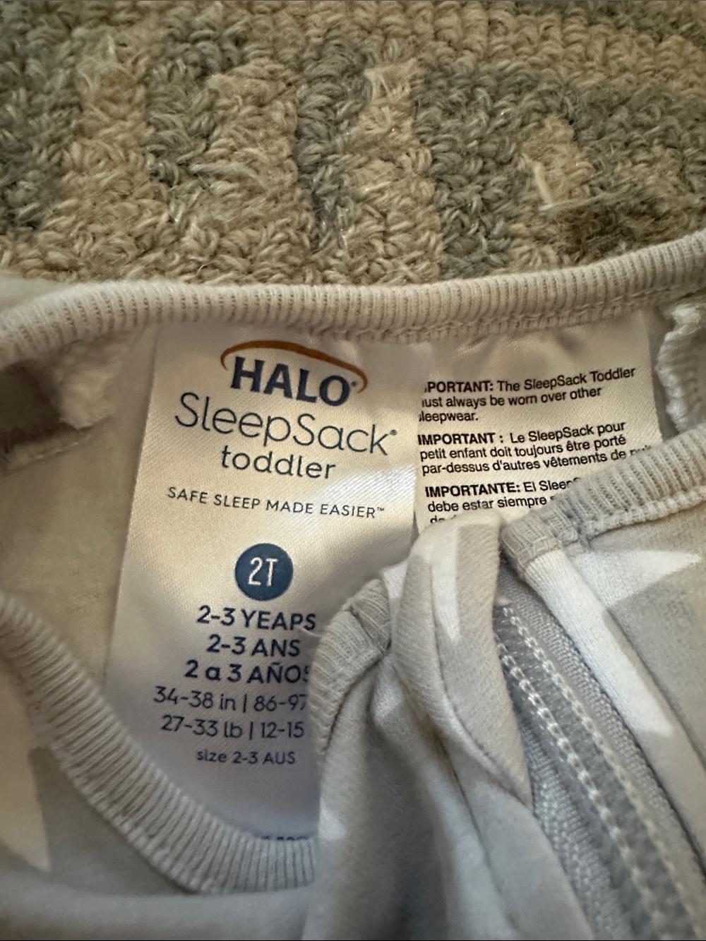 Halo Toddler 100% Cotton TOG 0.5 sleep sack walker size 2T - Picture 2 of 5